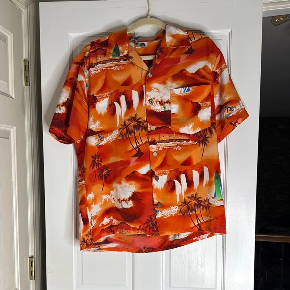 Hawaiin vintage  Tropical Orange Shirt. Medium
